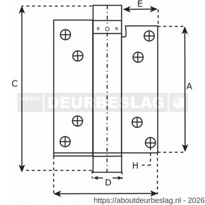 IBFM DVE 100 SE HO set bommer scharnieren enkelwerkend 30/100 mm voor deurdikte 25-30 mm set 1 normale bommer en 1 met vastzetfunctie 90 graden deuren tot 25 kg staal zilvergrijs gelakt - A30203678 - afbeelding 2