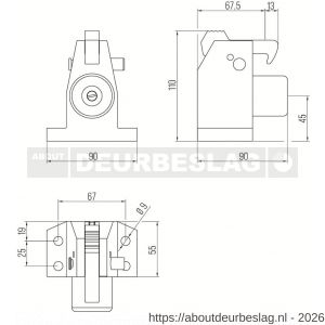 Deni DVZ HDGR V SE deurvastzetter vloermodel met opvanghaak en geveerde stootbuffer ver- en ontgrendelingsshuif Robusto serie zilver - A30204219 - afbeelding 2