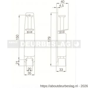 Deni DVZ VL040 SS deurvastzetter voetstift Luxe 35x179 mm schootuitslag 40 mm deur tot 40 kg RVS - A30203614 - afbeelding 2