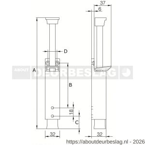 Deni DVZ VL060 SE deurvastzetter voetstift Luxe 32x207 mm schootuitslag 60 mm deur tot 80 kg stang staal verzinkt huis zamac zilver - A30203616 - afbeelding 2
