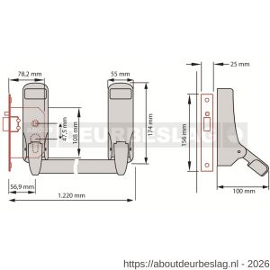 Dulimex DX PO 305 EB RZ anti-paniekstang DX 305 RZ enkele deur 1-puntssluiting met insteek anti-paniekslot doornmaat 56,9 mm PC maat 47,5 mm rood-zwart - A30202145 - afbeelding 2