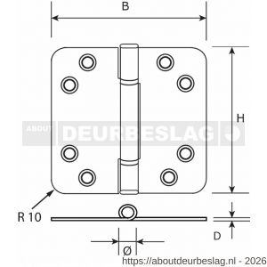Dulimex DX H165E89895105 nylon glijlagerscharnier 3 mm doorgezette knoop ronde hoeken 89x89 mm verzinkte pen staal verzinkt - A30204185 - afbeelding 2