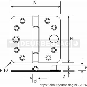 Dulimex DX H165C80895125 nylon glijlagerscharnier 3 mm doorgezette knoop ronde hoeken 80x89 mm verzinkte pen staal verzinkt SKG*** - A30204192 - afbeelding 2