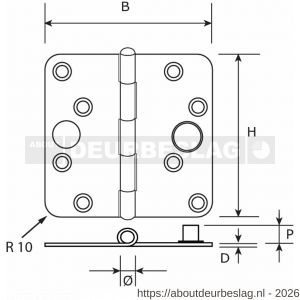 Dulimex DX H367-89893023 scharnier ronde hoeken 89x89 mm losse RVS pen RVS geborsteld SKG*** - A30204039 - afbeelding 2