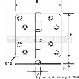 Dulimex DX H367-76763103 kogellagerscharnier ronde hoeken 76x76 mm RVS pen RVS geborsteld - A30204040 - afbeelding 2