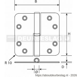 Dulimex DX H379-89892314 kogelstiftpaumelle ronde hoeken 89x89 mm links RVS geborsteld zwart SKG *** - A30203668 - afbeelding 2