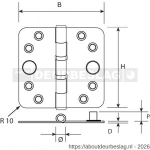 Dulimex DX H367-76762025 kogellagerscharnier ronde hoeken 76x76 mm RVS pen RVS geborsteld SKG** - A30201764 - afbeelding 2