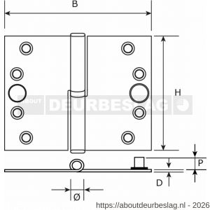 Dulimex DX H378125892313 kogelstiftpaumelle rechte hoeken 125x89 mm links RVS geborsteld SKG *** - A30203609 - afbeelding 2