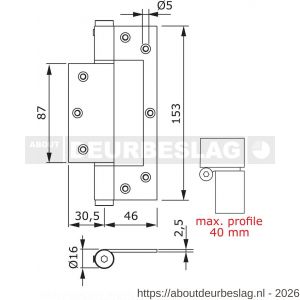Justor STW 150 SE deurveerscharnier enkelwerkend 150 mm hangnaad 2.5 mm aluminium zilver - A30204163 - afbeelding 2