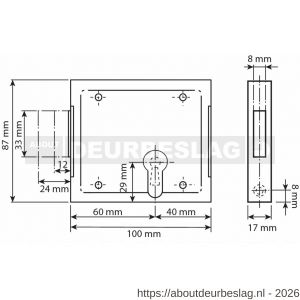 Dulimex DX KB 070PC B opleg-kelderslot voor PC 60 mm links en rechts bruikbaar 2 toeren met rozet en sluitplaat staal verzinkt - A30202006 - afbeelding 2