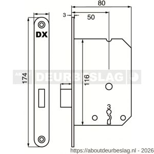 Dulimex DX KS-50-BBWE kastslot doornmaat 50 mm met 2 sleutels ronde voorplaat wit inclusief rechthoekige sluitplaat - A30201996 - afbeelding 2