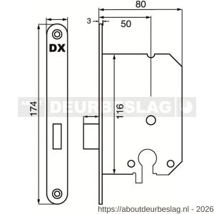 Dulimex DX KS-50-PCWE kastslot doornmaat 50 mm Euro cilinder ronde voorplaat wit inclusief rechthoekige sluitplaat - A30201985 - afbeelding 2