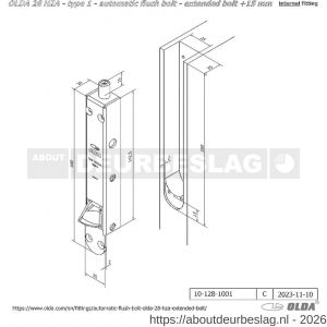Olda 28 HZA 15 T1 automatische kantschuif type 28 HZA type 1 verlengde schoot +15 mm staal verzinkt voor houten deuren - A30205027 - afbeelding 2