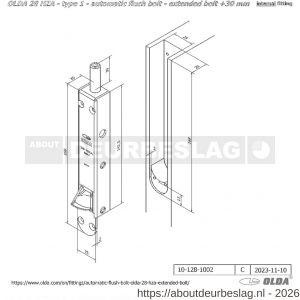 Olda 28 HZA 30 T1 automatische kantschuif type 28 HZA type 1 verlengde schoot +30 mm staal verzinkt voor houten deuren - A30205028 - afbeelding 2