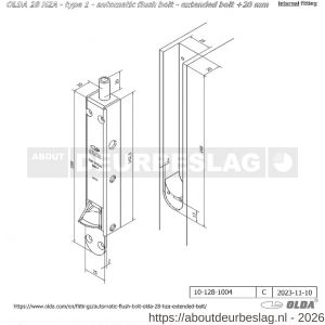 Olda 28 HZA 20 T1 automatische kantschuif type 28 HZA type 1 verlengde schoot +20 mm staal verzinkt voor houten deuren - A30205030 - afbeelding 2
