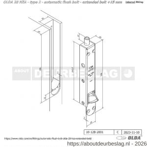 Olda 28 HZA 15 T2 automatische kantschuif type 28 HZA type 2 verlengde schoot +15 mm staal verzinkt voor houten deuren - A30205031 - afbeelding 2