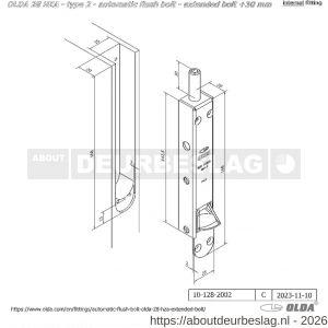 Olda 28 HZA 30 T2 automatische kantschuif type 28 HZA type 2 verlengde schoot +30 mm staal verzinkt voor houten deuren - A30205032 - afbeelding 2