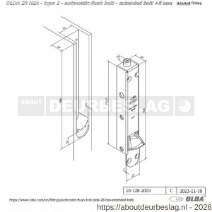 Olda 28 HZA 8 T2 automatische kantschuif type 28 HZA type 2 verlengde schoot +8 mm staal verzinkt voor houten deuren - A30205033 - afbeelding 2