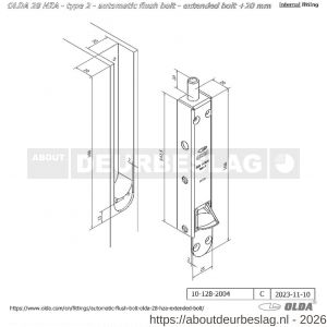 Olda 28 HZA 20 T2 automatische kantschuif type 28 HZA type 2 verlengde schoot +20 mm staal verzinkt voor houten deuren - A30205034 - afbeelding 2