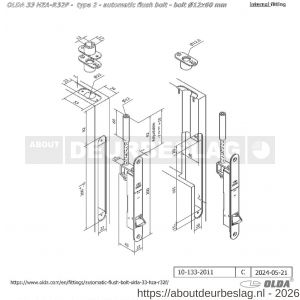 Olda 33 HZAR12F T2 automatische kantschuif type 33 HZAR type 2 schoot diameter 12 mm lengte 60 mm staal verzinkt voor stalen-aluminium-houten deuren - A30205026 - afbeelding 2