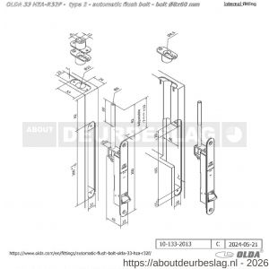 Olda 33 HZAR8F T2 automatische kantschuif type 33 HZAR type 2 schoot diameter 8 mm lengte 60 mm staal verzinkt voor stalen-aluminium-houten deuren - A30205022 - afbeelding 2