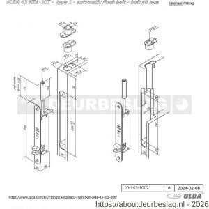 Olda 43 HZA20T T1 automatische kantschuif type 43 HZA type 1 doornmaat 20 mm staal verzinkt voor stalen-aluminium-houten deuren - A30205057 - afbeelding 2