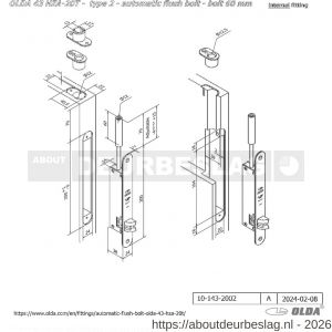 Olda 43 HZA20T T2 automatische kantschuif type 43 HZA type 2 doornmaat 20 mm staal verzinkt voor stalen-aluminium-houten deuren - A30205058 - afbeelding 2