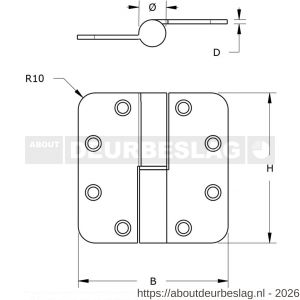 Dulimex DX H179D89892115 kogelstiftpaumelle ronde hoeken 89x89 mm doorgezette knoop links staal verzinkt SKG*** - A30204879 - afbeelding 2
