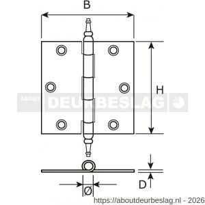 Dulimex DX H163-76761001 vaasknopscharnier 76x76 mm losse vermessingde pen staal vermessingd - A30201724 - afbeelding 2