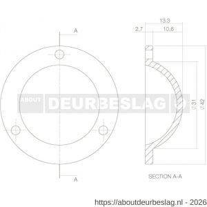 Intersteel Living 3975 afdekplaatje voor bout voordeurknop messing ongelakt - R26004715 - afbeelding 2