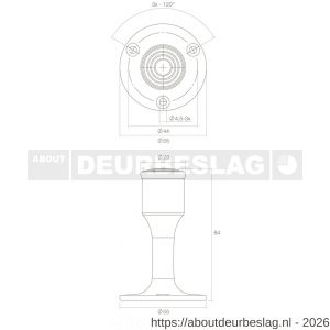 Intersteel Living 4420 deurstop recht diameter 55x85 mm wandmontage messing ongelakt - R26000984 - afbeelding 2