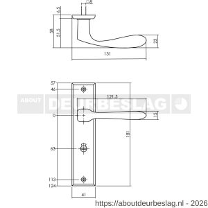 Intersteel Living 0201 deurkruk Banaan met schild rechthoekig 181x41 mm WC 63/8 mm messing getrommeld - R26007903 - afbeelding 2