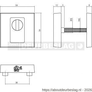 Intersteel Living 3755 SKG3 veiligheidsrozetten vierkant 54x54x12 mm profielcilindergat met kerntrekbeveiliging PVD messing getrommeld - R26010940 - afbeelding 2