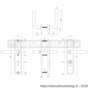 Intersteel Living 3787 SKG3 veiligheidsbeslag ovaal 250x50 mm kruk-kruk Luzern met veerconstructie profielcilindergat 92 mm met kerntrekbeveiliging PVD messing getrommeld - R26010938 - afbeelding 2
