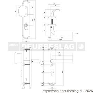 Intersteel Living 3788 SKG3 veiligheidsbeslag ovaal 250x50 mm greep-kruk Luzern met veerconstructie profielcilindergat 72 mm met kerntrekbeveiliging PVD messing getrommeld - R26010937 - afbeelding 2