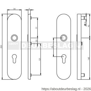Intersteel 3819 SKG3 veiligheidsschilden ovaal verdekt 252x54 mm profielcilindergat 72 mm messing getrommeld - R26003507 - afbeelding 2