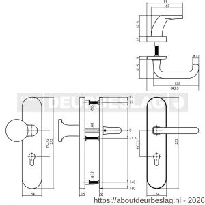 Intersteel Living 3846 SKG3 veiligheidsbeslag ovaal verdekt 252x54 mm greep-kruk Rond profielcilindergat 72 mm messing getrommeld - R26003465 - afbeelding 2