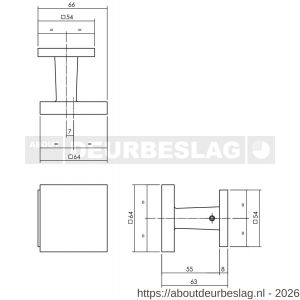 Intersteel Living 3930 voordeurknop vierkant 64x64 mm op achterplaat 54x54 mm verkropt éénzijdige montage PVD messing getrommeld - R26010934 - afbeelding 2