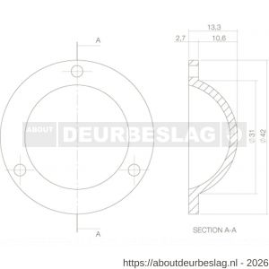 Intersteel Living 3975 afdekplaatje voor bout voordeurknop messing getrommeld - R26007544 - afbeelding 2