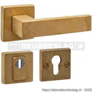 Intersteel Living 4057 set achterdeurbeslag vierkant deurkruk Amsterdam met massieve rozetten en SKG3 veiligheidsrozetten PVD messing getrommeld - R26010907 - afbeelding 1