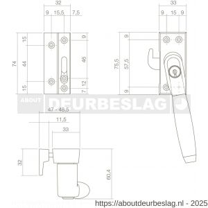 Intersteel Living 6616 SKG* afsluitbare raamsluiting links inclusief sluitplaat met kom Ton 400 messing getrommeld-ebbenhout - R26003816 - afbeelding 2