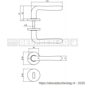 Intersteel 0198 deurkruk Saturnus op rozet verdekt diameter 49x7 mm en sleutelrozetten messing gelakt - R26010580 - afbeelding 2