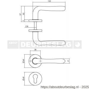 Intersteel 0198 deurkruk Saturnus op rozet verdekt diameter 49x7 mm en cilinderrozetten messing gelakt - R26010581 - afbeelding 2