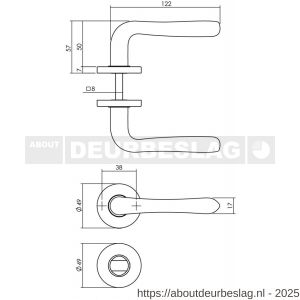 Intersteel 0198 deurkruk Saturnus op rozet verdekt diameter 49x7 mm en WC-sluiting met stift 8x8 mm messing gelakt - R26010582 - afbeelding 2