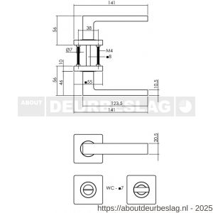 Intersteel 1713 deurkruk Hera op rozet verdekt 55x55x10 mm met nokken en WC-sluiting met stift 7x7 mm PVD messingkleur - R26010148 - afbeelding 2