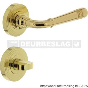 Intersteel 1725 deurkruk Helena op rozet verdekt met rillen diameter 55x10 mm met nokken en WC-sluiting met stift 8x8 mm PVD messingkleur - R26001777 - afbeelding 1