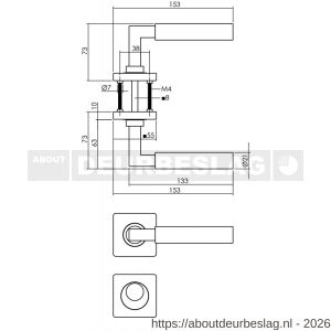 Intersteel 1741 deurkruk Baustil op rozet verdekt 55x55x10 mm met nokken en rondcilinderrozetten PVD messingkleur - R26010155 - afbeelding 2