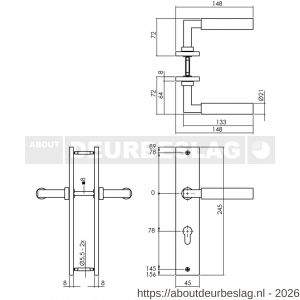 Intersteel 1742 deurkruk Baustil op schild rechthoekig 245x45 mm profielcilindergat 78 mm PVD messingkleur - R26010586 - afbeelding 2