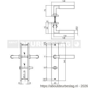 Intersteel Living 1742 deurkruk Baustil op schild rechthoekig 245x45 mm WC 63/8 mm PVD messingkleur - R26010165 - afbeelding 2