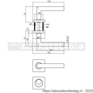 Intersteel 1747 deurkruk Bastian op rozet verdekt 55x55x10 mm met nokken en rondcilinderrozetten PVD messingkleur - R26010190 - afbeelding 2